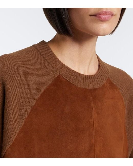 Max Mara Brown Leather-Trimmed Wool And Cashmere Sweater Dress