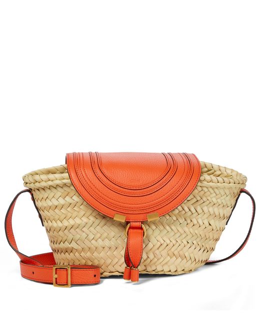 Chloé Marcie Leathertrimmed Straw Shoulder Bag Lyst