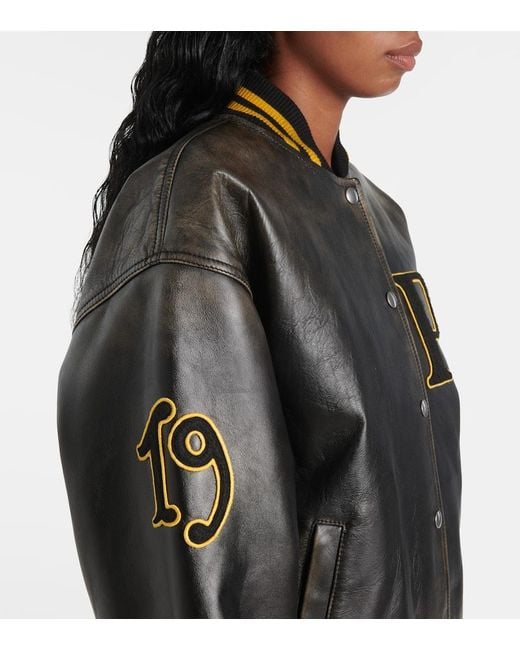 Prada Black Collegejacke Aus Leder