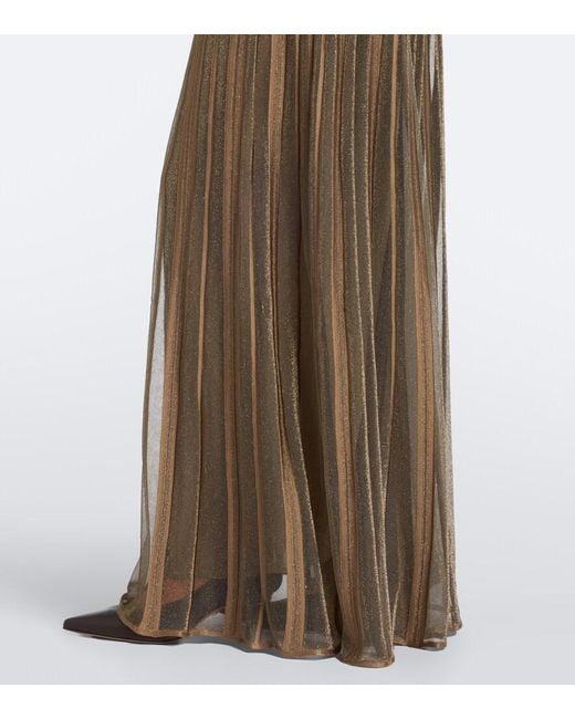 Ralph Lauren Brown Dabney Pleated Silk-Blend Lame Gown