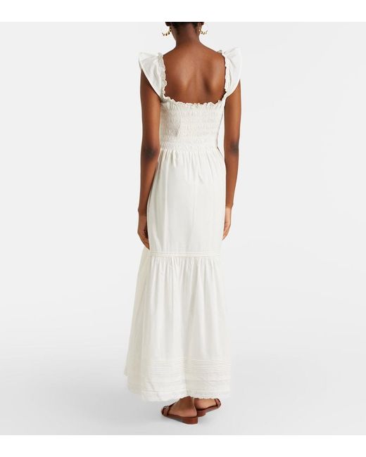 Faithfull The Brand White Valentina Shirred Cotton Maxi Dress