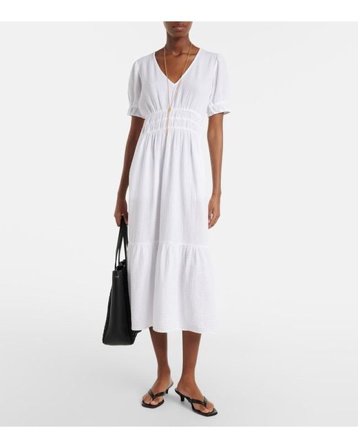 Velvet White Rivelle Cotton Gauze Midi Dress