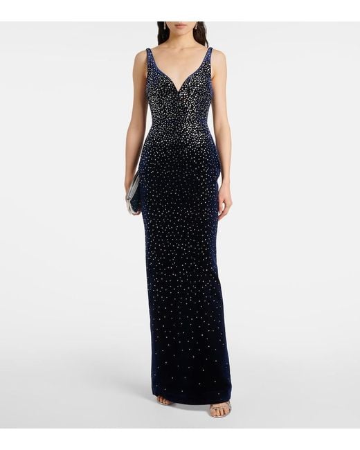 Alex Perry Blue Singlet Crystal-Embellished Velvet Gown