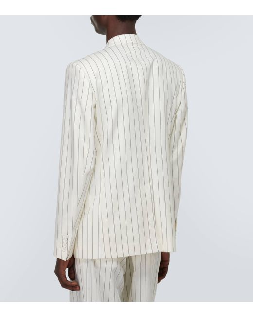 Dolce & Gabbana White Pinstripe Wool And Silk Blazer for men