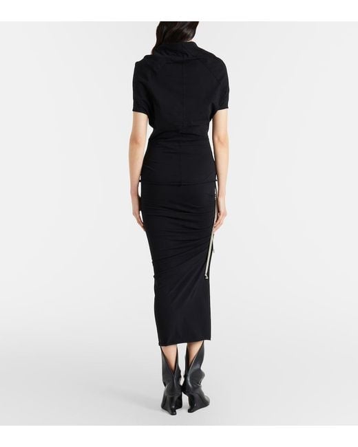 Rick Owens Black Edfu Cotton Jersey Midi Skirt