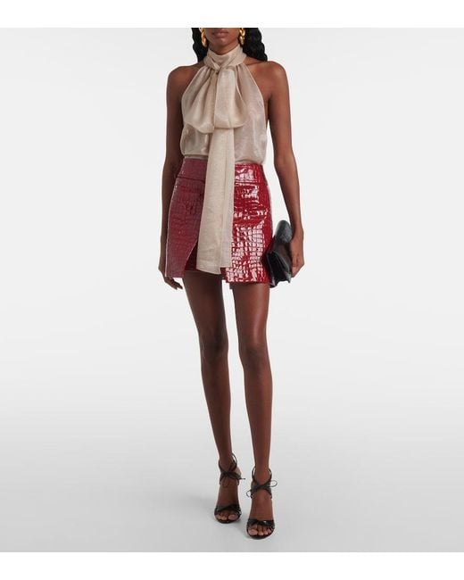 Tom Ford Red Croc-Effect Leather Miniskirt