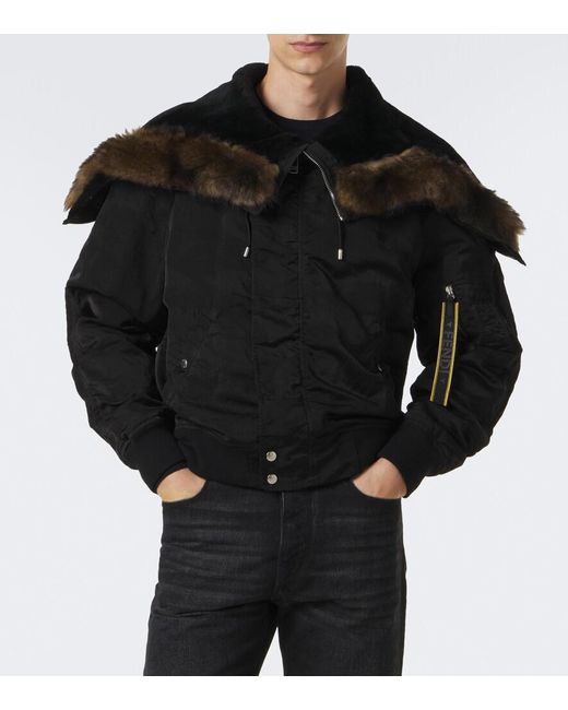 Fendi Black Shearling-Trimmed Technical Blouson Jacket for men