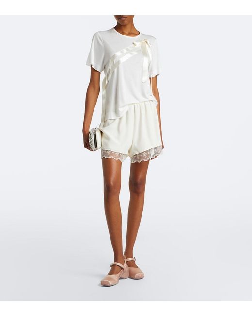 Simone Rocha White Lace-Trimmed Satin Shorts