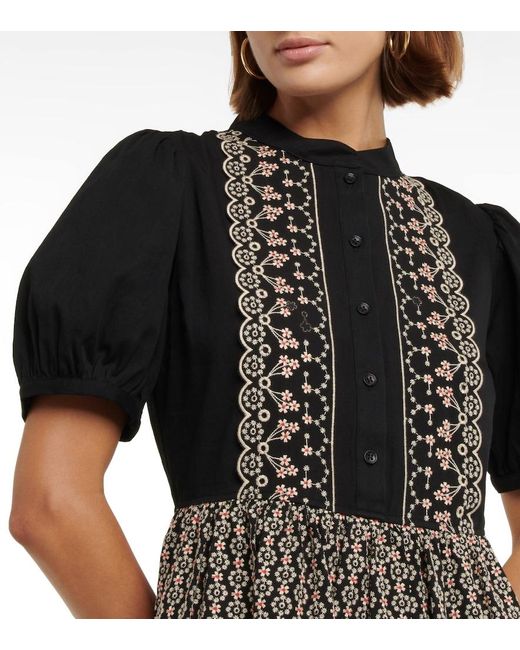 See By Chloé Black See By Chloe Floral Embroidered Cotton Minidress
