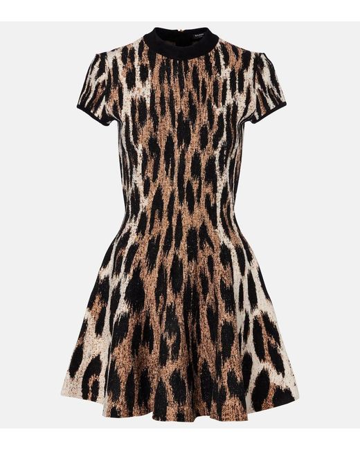 Balmain Black Leopard-Print Jacquard Minidress