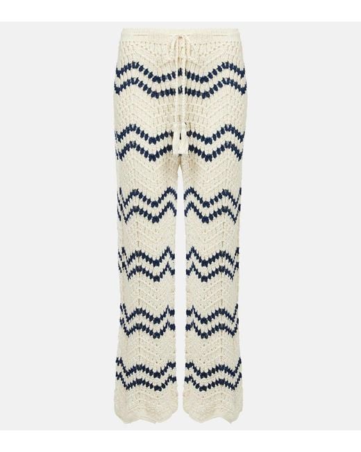 Anna Kosturova White Nautical Crochet Cotton Wide-Leg Pants