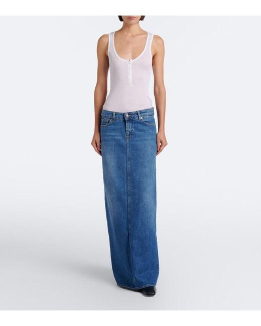 7 For All Mankind Blue Denim Maxi Skirt