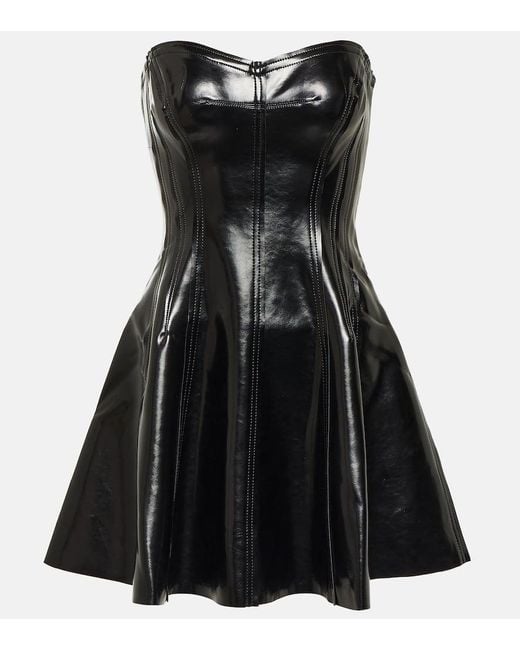 Norma Kamali Black Grace Faux Patent Leather Minidress
