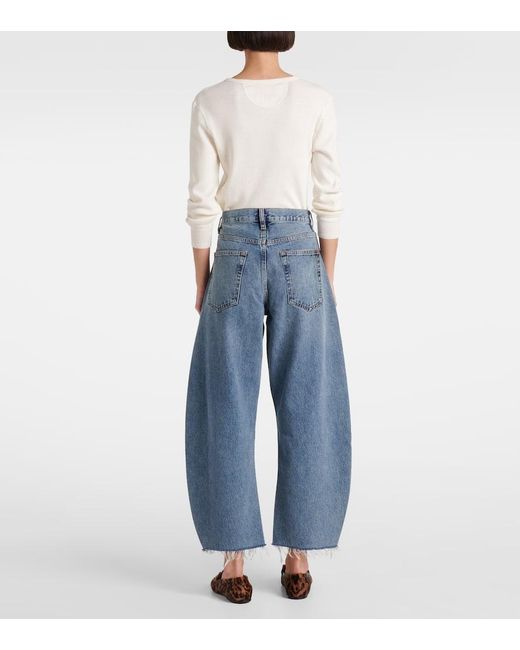 Jeans Barrel Bubble Crop A Vita Alta di FRAME in Blue