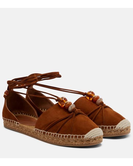 Jimmy Choo Brown Lemi Embellished Suede Espadrilles