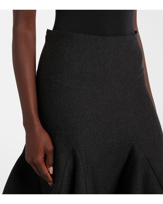 Alaïa Black Wool-Blend Midi Skirt