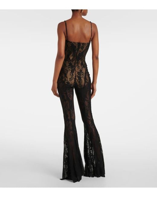 Norma Kamali Black Lace Flared Jumpsuit