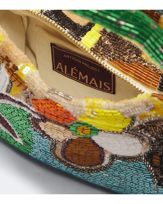 ALÉMAIS Green Limelight Beaded Top-Handle Bag