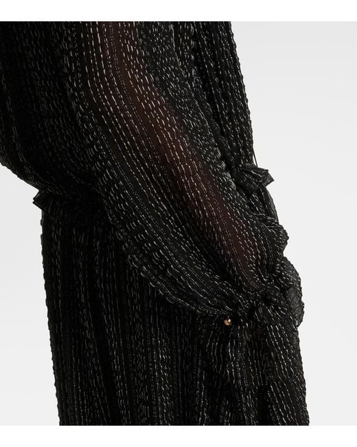 Chloé Black Ruffled Gathered Silk-Blend Gown