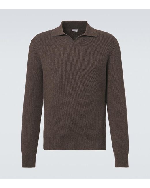 Agnona Brown Cashmere Polo Sweater for men