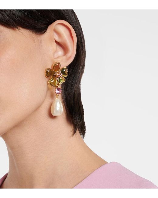 Oscar de la Renta Metallic Floral Embellished Drop Earrings