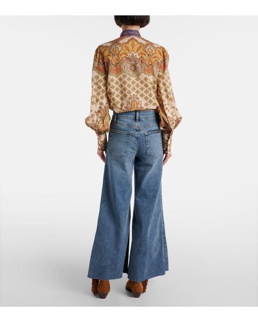 FRAME Blue Le Palazzo Crop High-Rise Wide-Leg Jeans