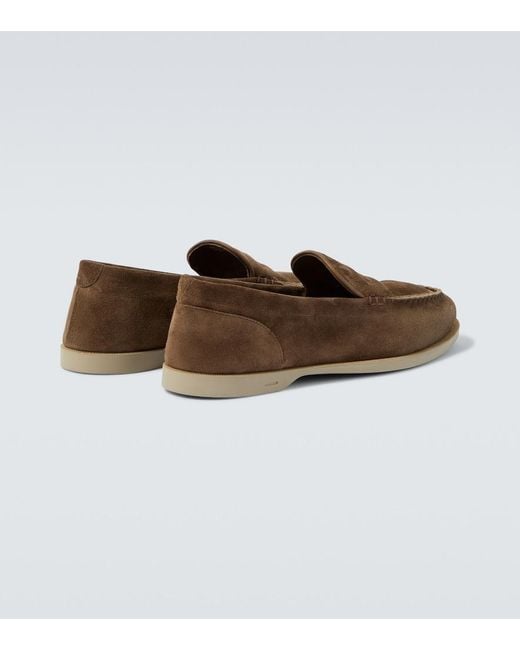 John Lobb Brown Pace Suede Loafers for men