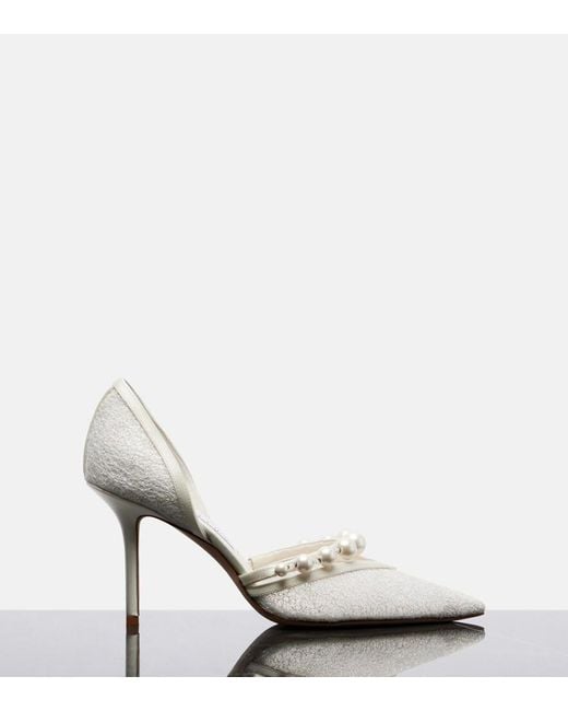 Jimmy Choo White Bridal Aurelie Glitter Pumps