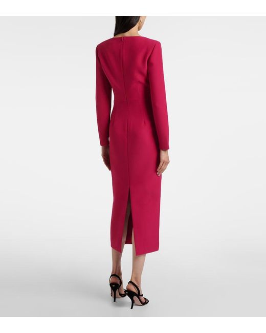 Roland Mouret Red Floral-Applique Crepe Midi Dress