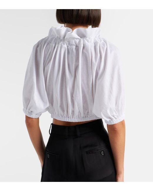 Patou White Ruffled Cropped Cotton Top