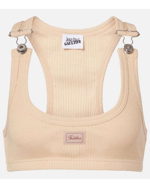 Jean Paul Gaultier Natural Ribbed-Knit Cotton Bra Top