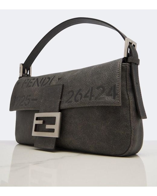 Fendi Black Baguette Biker Small Leather Shoulder Bag