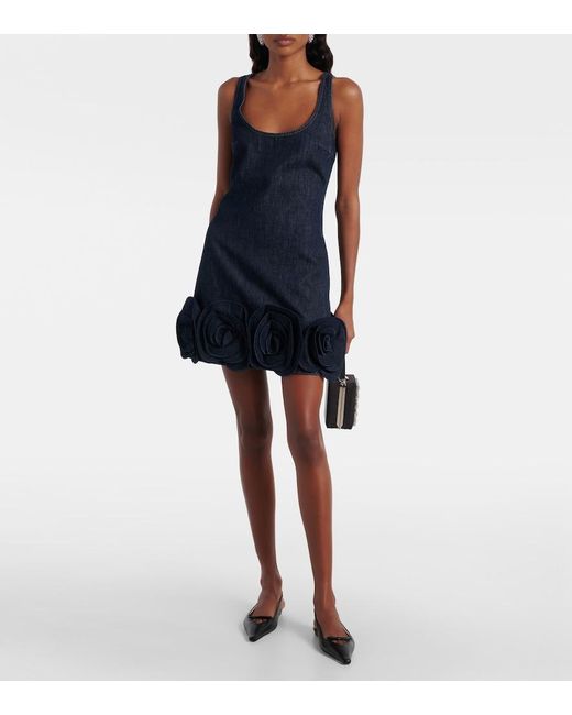 Self-Portrait Blue Floral-Applique Denim Minidress