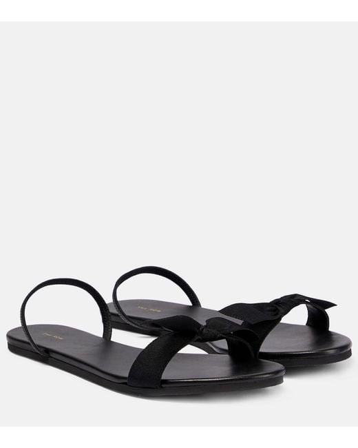 The Row Bow Leather Slingback Sandals in Black | Lyst