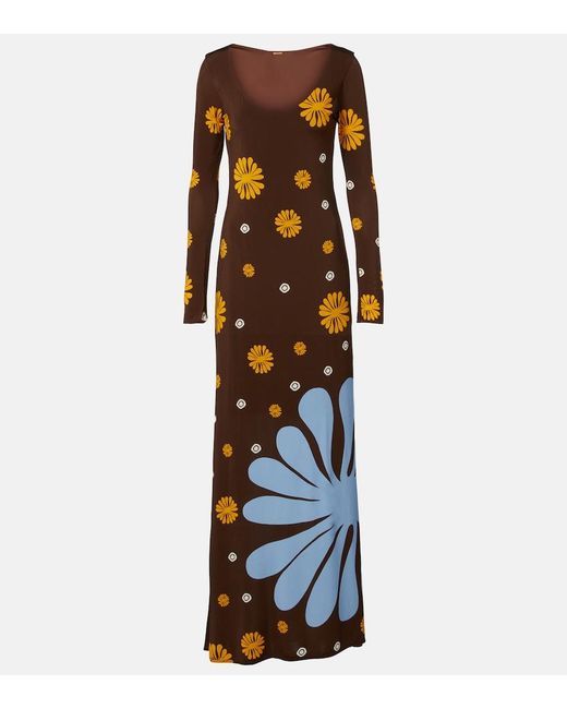Cala De La Cruz Blue Rocco Floral Jersey Maxi Dress