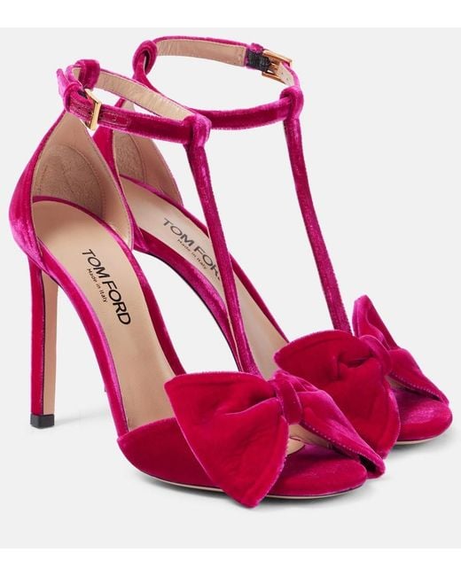 Tom Ford Red Brigitte Bow-Detail Velvet Sandals