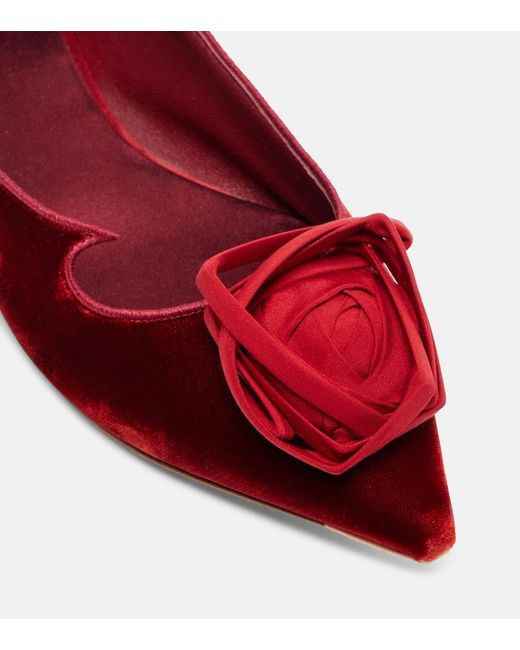 Roger Vivier Red Rose Vivier Velvet Ballet Flats