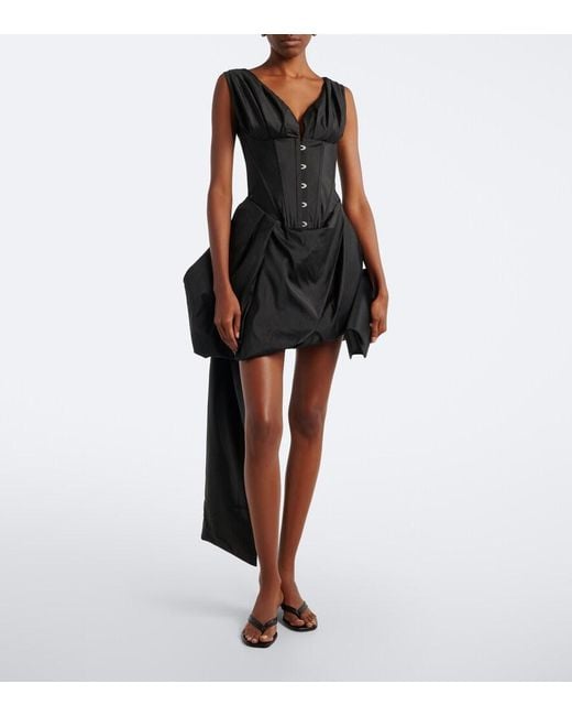 Staud Black Fabianne Silk Corset Dress