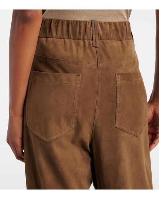 Brunello Cucinelli Brown Monili Suede Straight Pants