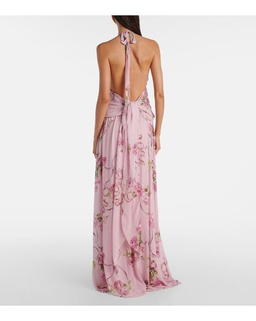 Blumarine Pink Floral Ruffled Georgette Maxi Dress