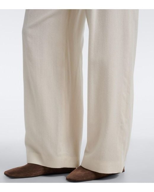 Eleventy White Belted Wool And Cashmere Wide-Leg Pants