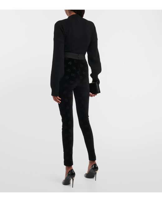 Dolce & Gabbana Black Logo High-rise Cotton Velvet leggings