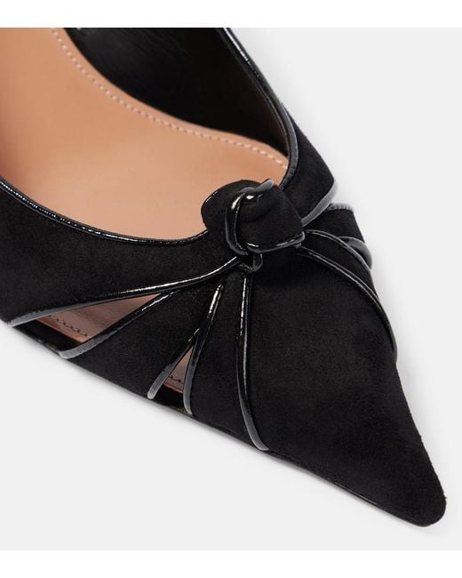 Aquazzura Black Premiere 50 Leather-Trimmed Suede Pumps