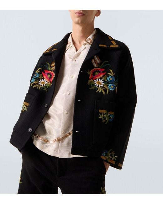 Bode Black Beaded Aquitaine Embellished Wool Jacket for men