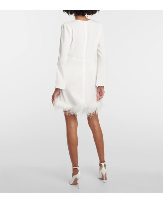 Rixo White Toni Bridal Feather-trimmed Minidress