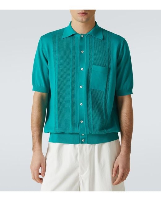 Plan C Blue Pointelle Knitted Cotton Cardigan for men
