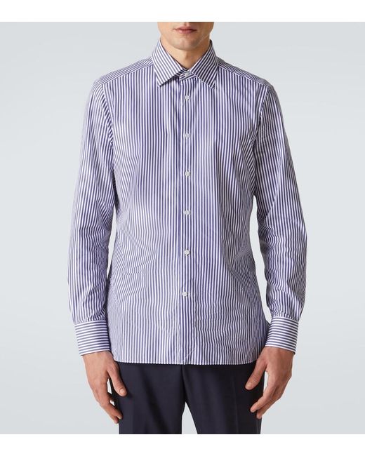 Zegna Blue Striped Cotton Shirt for men
