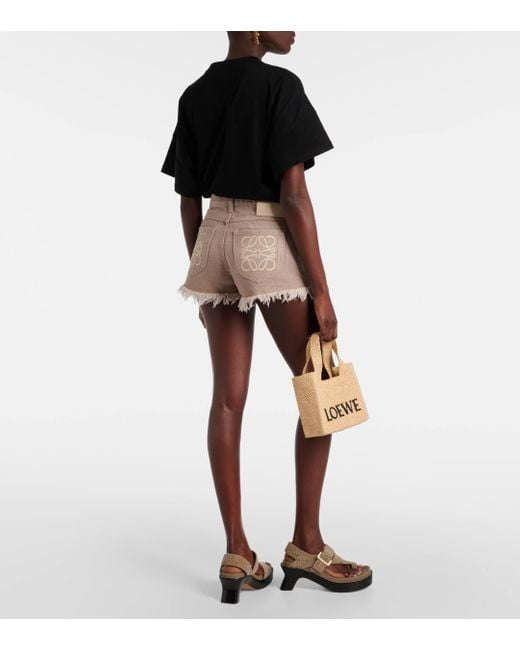 Loewe Natural Paula's Ibiza Anagram Frayed Denim Shorts