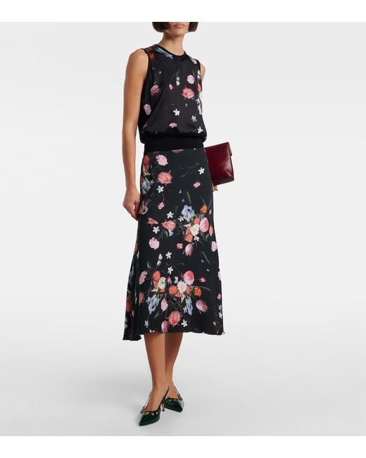 Erdem Black Floral Printed Wool Top