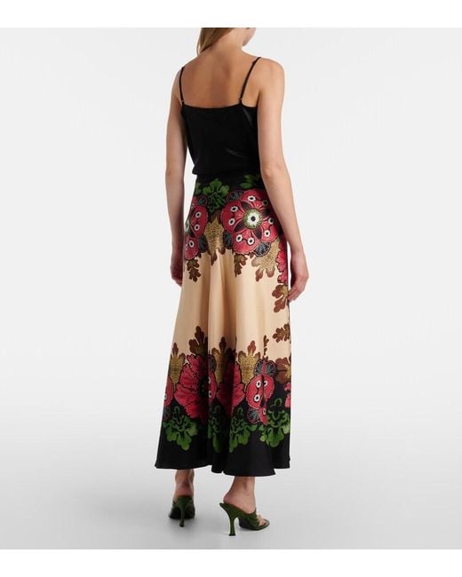 LaDoubleJ Black Sarong Floral Silk Twill Wrap Skirt